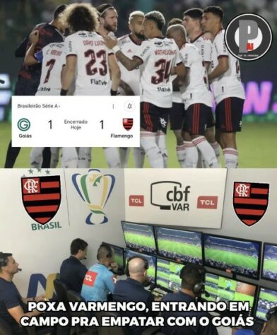 Torcedores ironizam decisão da arbitragem em gol de empate do Flamengo contra o Goiás.