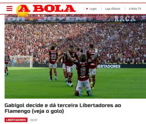 A Bola (Portugal) - "Gabigol decide e dá terceira Libertadores ao Flamengo"