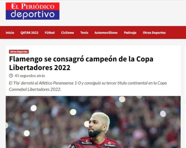 El Periódico Desportivo (Colômbia) - "Flamengo sagrou-se campeão da Copa Libertadores 2022"