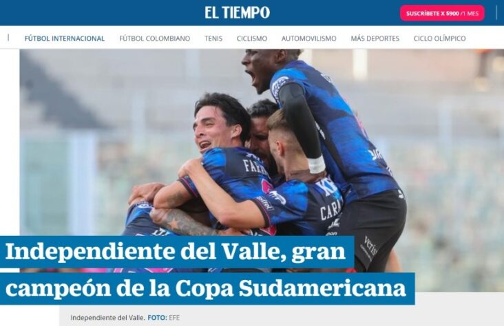 El Tiempo (Colômbia) - 'Independiente del Valle, grande campeão da Copa Sul-Americana'