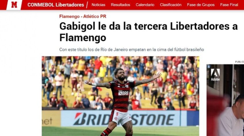 Marca (Espanha) - "Gabigol entrega a terceira Libertadores ao Flamengo"