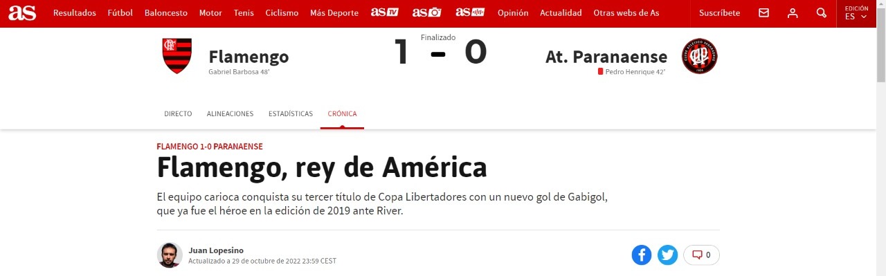 AS (Espanha) - "Flamengo, rei da América"