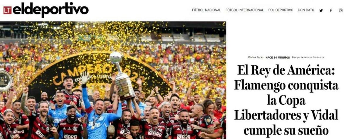 La Tercera (Chile) - "O Rei da América: Flamengo vence a Copa Libertadores e Vidal realiza seu sonho"