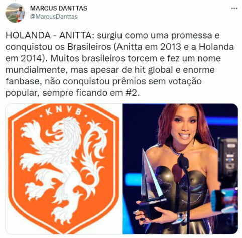 Seleções da Copa do Mundo x cantoras pop: a Holanda seria a Anitta.