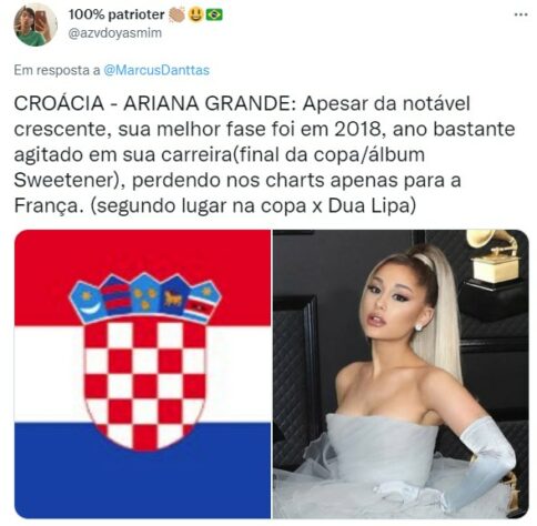 Seleções da Copa do Mundo x cantoras pop: a Croácia seria a Ariana Grande.