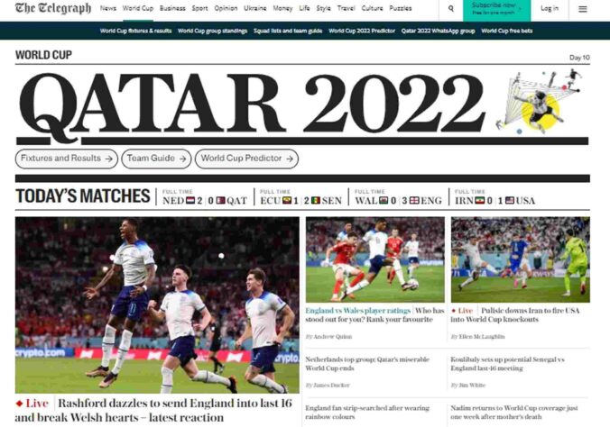 'The Telegraph' diz que Rashford brilhou para classificar a Inglaterra e decepcionar os esperançosos torcedores galeses. 