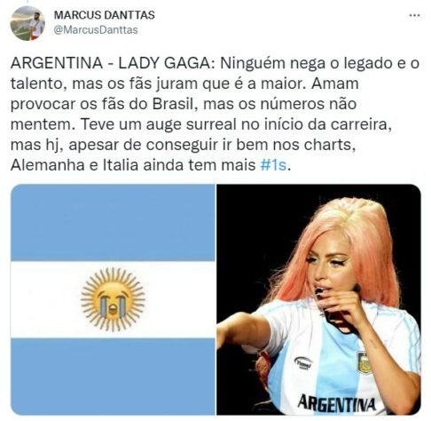 Seleções da Copa do Mundo x cantoras pop: a Argentina seria a Lady Gaga.