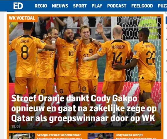 Já o 'Eindhovens Dagblad', também da Holanda, diz que a seleção holandesa deve agradecer ao atacante Gakpo por mais uma vitória sem brilho. 