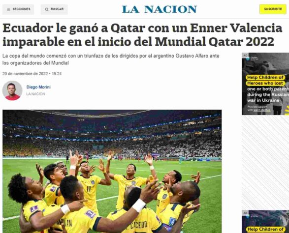 No relato da partida, os hermanos do 'La Nación' classificaram Enner Valencia autor dos dois gols equatorianos, como imparável. 