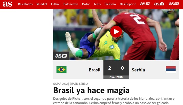 O espanhol "AS" disse que a Seleção Brasileira "já faz magia".