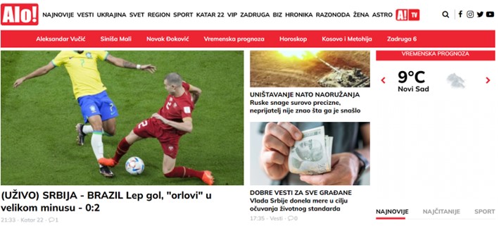 O jornal sérvio "ALO!" se rendeu ao gol marcado por Richarlison e chamou o chute de lindo.