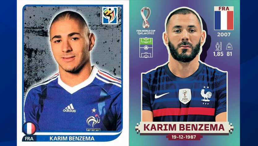 Antes e depois: Benzema em 2010 / Benzema em 2022.