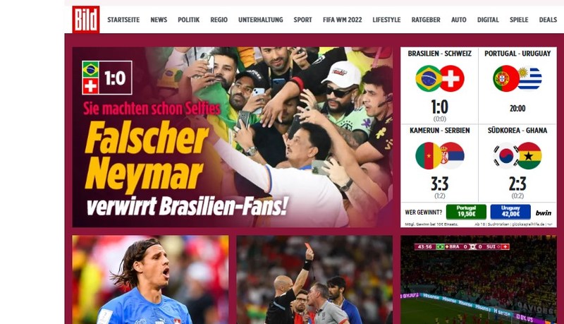 O alemão "Bild" destacou algo inusitado dos demais jornais ao redor do mundo. O portal destacou o tumulto causado por um sósia do Neymar.
