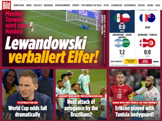 No jornal alemão Bild foi reportado desperdício de Lewandowski na cobrança de penalidade máxima. Além disso, o jornal deu uma destacada na fala de Raphinha sobre ter preparado dez danças para fazer como comemoração e questionou se era um novo "ataque de arrogância".