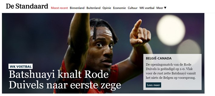 O jornal belga "De Standaard" destacou o gol feito por Batshuay, que concedeu os três pontos para os Red Devils.