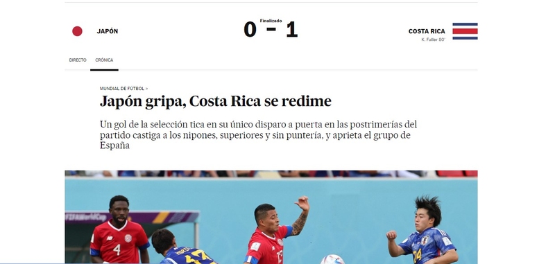 O "El País", da Espanha, focou na vitória da Costa Rica que "se redime" da goleada sofrida na primeira rodada.
