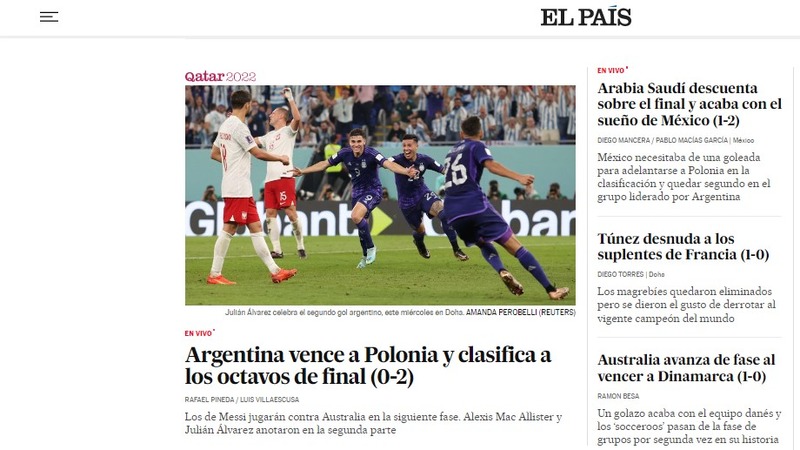 Em tom mais noticioso, o espanhol "El País" reportou que a Argentinou triunfou e se classificou para as oitavas.