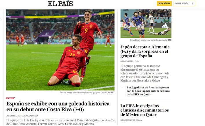 O espanhol "El País" comentou que a goleada feita pelos compatriotas na estreia foi histórica.