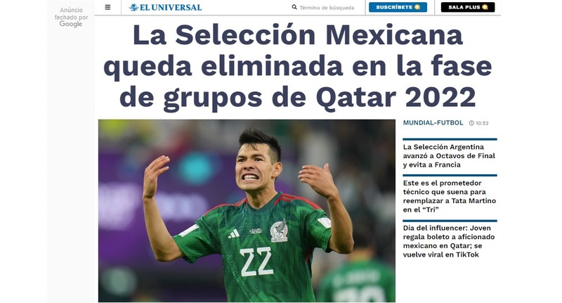O "El Universal", do México, lamentou a precoce eliminação dos mexicanos diante da Arábia Saudita.