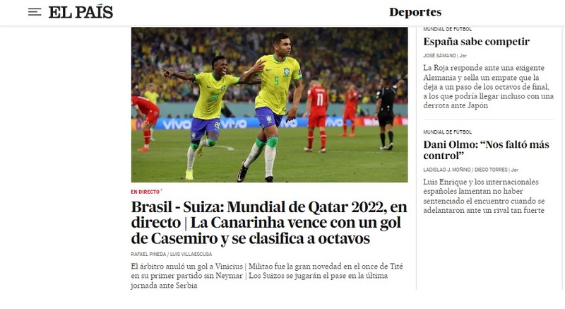 O espanhol "El País", de forma mais noticiosa, disse que "A Canarinho venceu com um gol de Casemiro e se classificou para as oitavas."