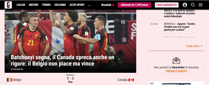 Na Itália, o Gazzetta dello Sport deu uma alfinetada na atuação da seleção belga e lembrou do pênalti perdido por Davies.