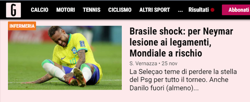 A Gazzetta ainda deu importância ao "choque brasileiro" com a lesão de Neymar.