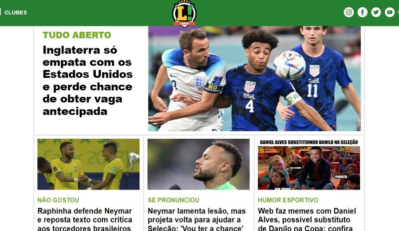 Bônus: No Brasil, o LANCE! deu destaque para a partida entre Inglaterra e Estados Unidos. Além disso, ressaltou notícias, informações e memes da internet envolvendo a Seleção Brasileira.