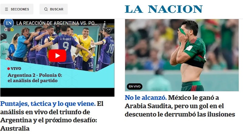 O "La Nacion", da Argentina, achou um espaço para falar do México e sua eliminação na página inicial