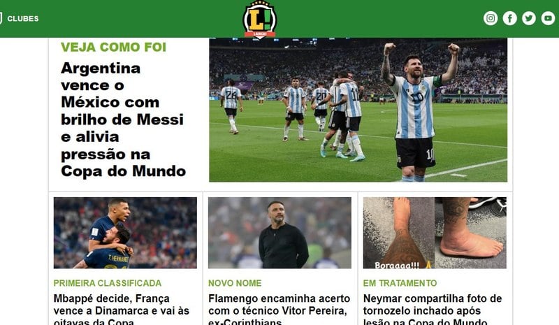 Bônus: No Brasil, o LANCE! mesclou informações da Seleção Brasileira, do futebol nacional e do triunfo dos "hermanos".
