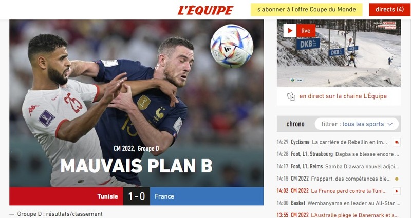O francês "L'Équipe" disse que o "Plano B" da França deu errado.