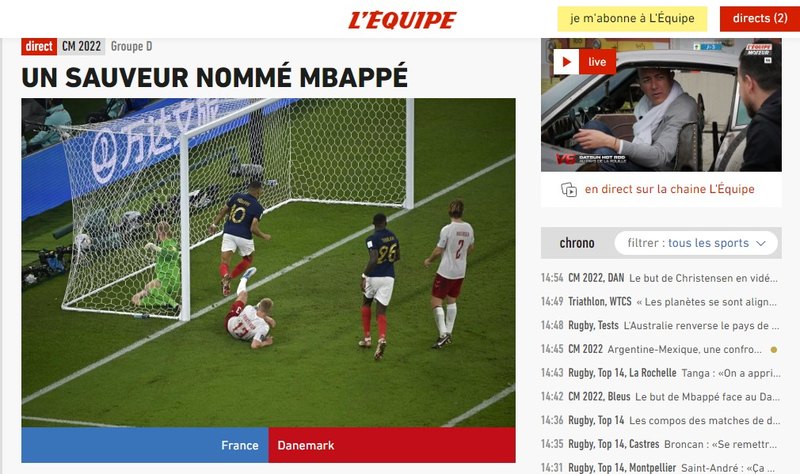 O francês "L'Équipe" deu o seguinte destaque para o atacante de 23 anos da bicampeã mudial: "Um salvador chamado Mbappé".