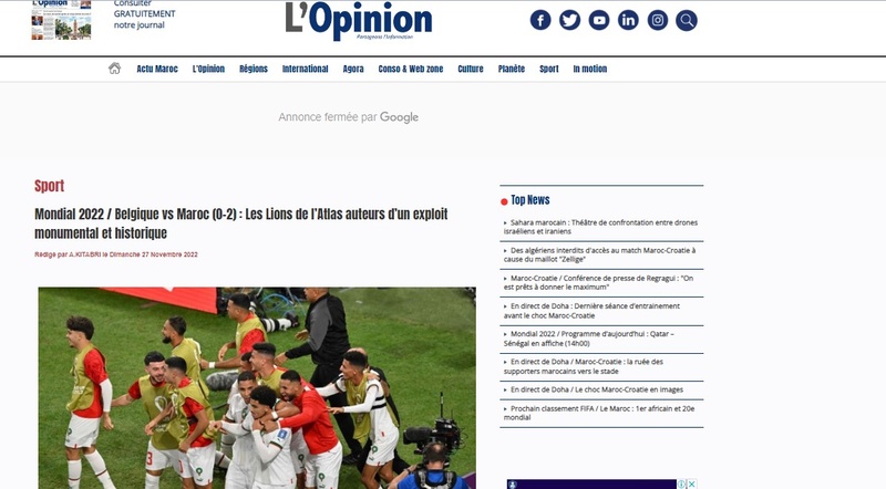O "L'Opinion", do Marrocos, chamou o feito dos jogadores do seu país de "histórico".