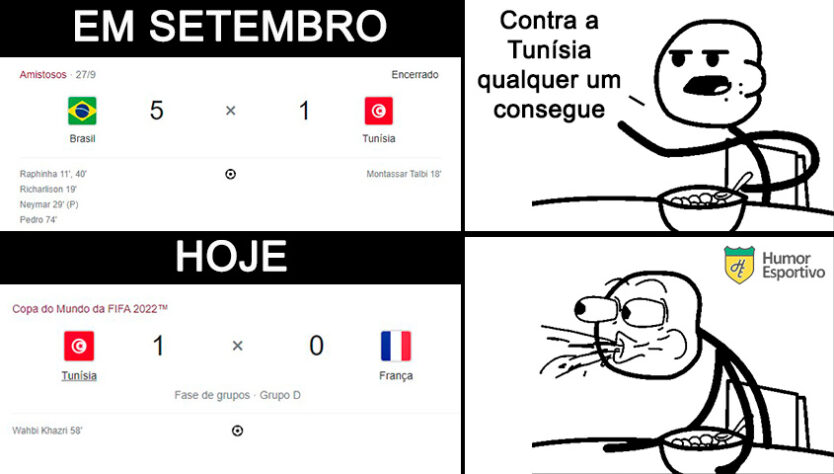 Os melhores memes de Tunísia 1 x 0 França pela última rodada rodada do Grupo D da Copa do Mundo.