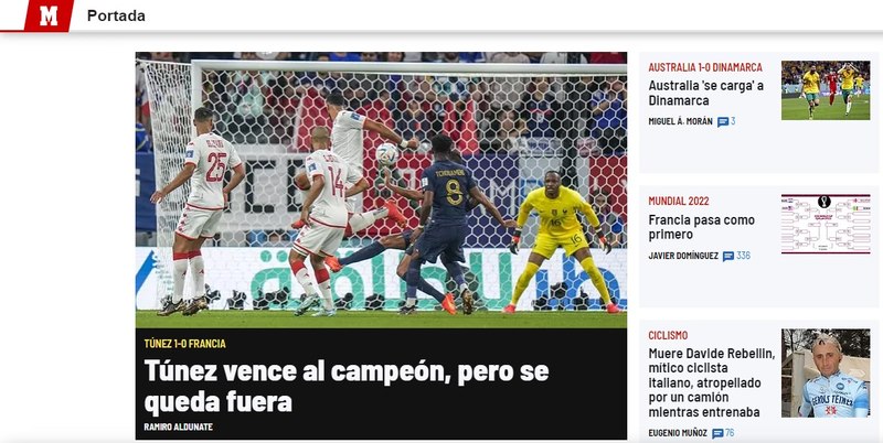 O espanhol Marca ressalta que a Tunísia venceu o atual campeão da competição, mas fica de fora da próxima fase;