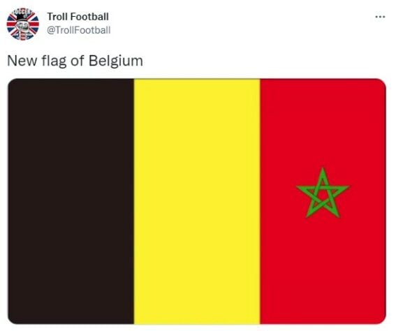 Os melhores memes de Marrocos 2 x 0 Bélgica pelo Grupo F da Copa do Mundo. Tradução: "Nova bandeira da Bélgica"