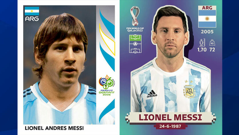 Antes e depois: Messi em 2006 / Messi em 2022.