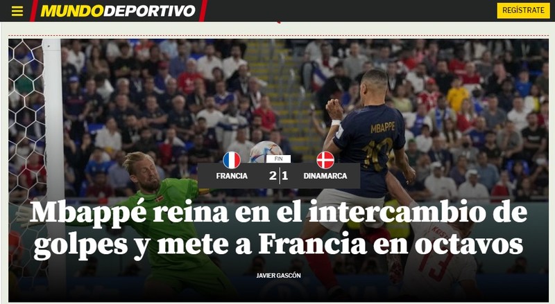 O Mundo Deportivo, da Espanha, deu total destaque para Kylian Mbappé. Segundo a publicação, o jogo foi franco e Mbappé foi crucial para o resultado final.