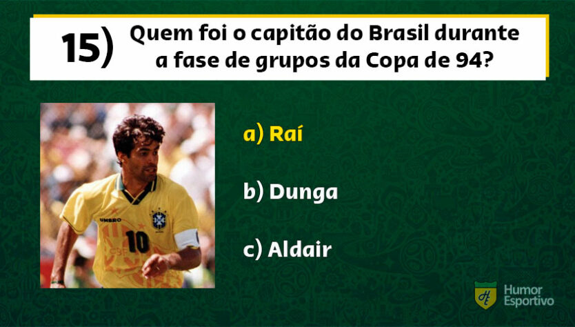 Raí foi o capitão da Seleção Brasileira nos três primeiros jogos da Copa, mas a braçadeira passou para Dunga após Raí ser colocado na reserva por Carlos Alberto Parreira.