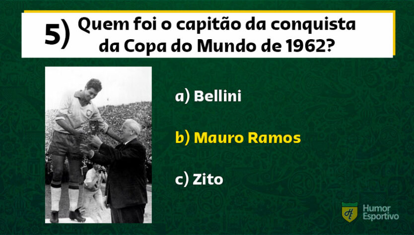 Reserva de Bellini - o capitão do primeiro título do Brasil - na Copa de 58, o zagueiro Mauro Ramos assumiu a posição e a braçadeira de capitão na Copa de 62. 