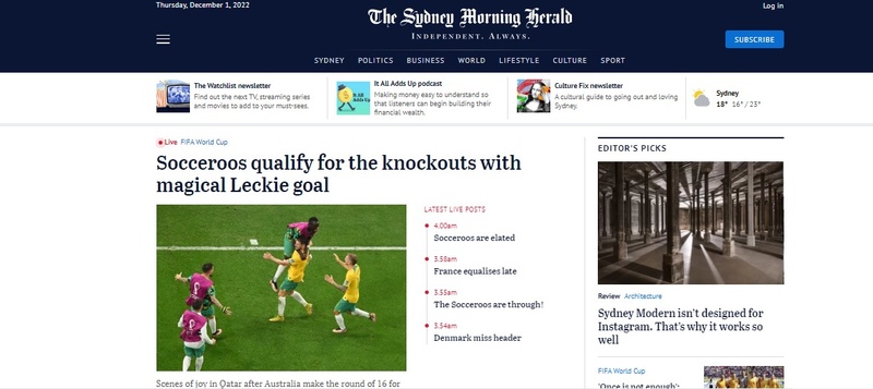 O "The Sydney Morning Herald" decretou que o gol marcado por Leckie foi "mágico".