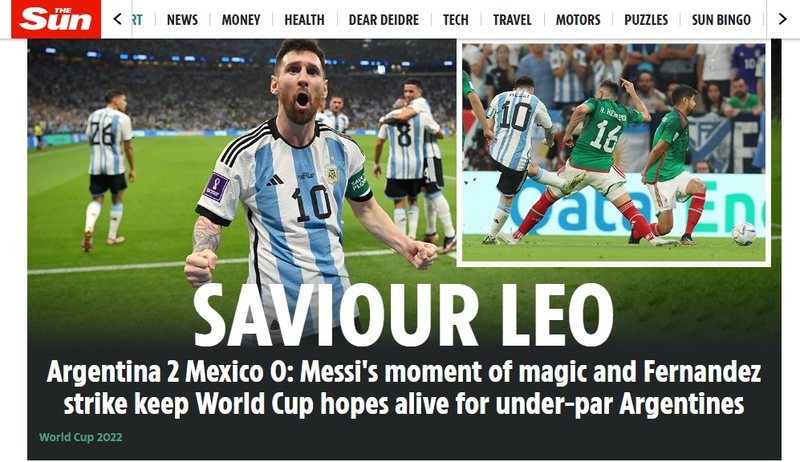 O inglês "The Sun" chamou Lionel Messi de "salvador" por abrir o placar em um jogo disputado.