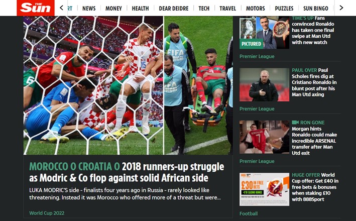 O britânico "The Sun" ressaltou que o vice-campeão da última Copa do Mundo não conseguiu sair do empate contra o Marrocos.