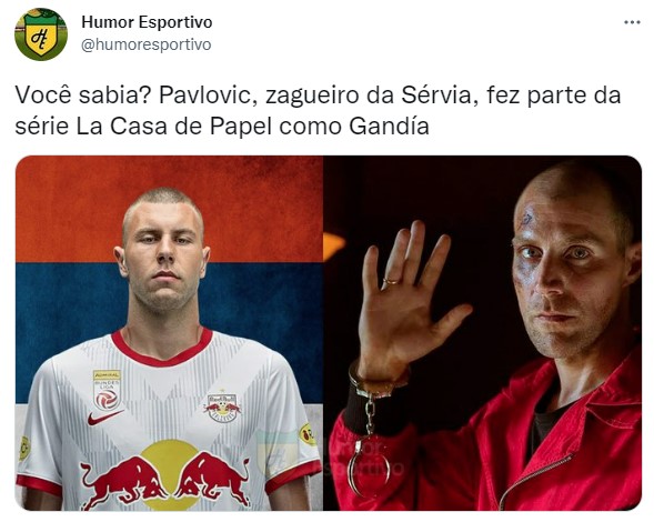 O zagueiro Pavlovic, da Sérvia, fez um ótimo primeiro tempo e causou tanta raiva quanto o segurança Gandía, da série "La Casa de Papel".