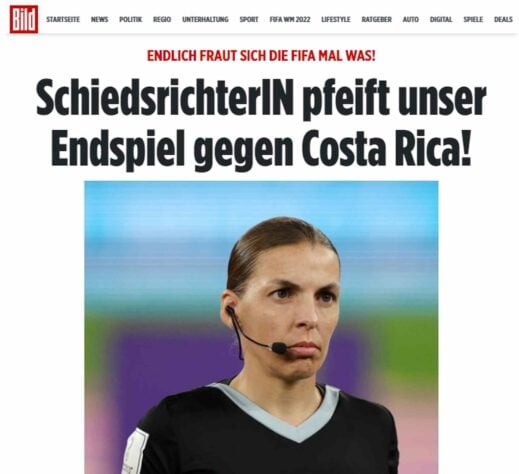 O 'Bild' da Alemanha colocou em sua capa a decisão da FIFA por escalar uma equipe de arbitragem totalmente feminina na partida entre Alemanha e Costa Rica, jogo chamado de 'decisão' pelos alemães.