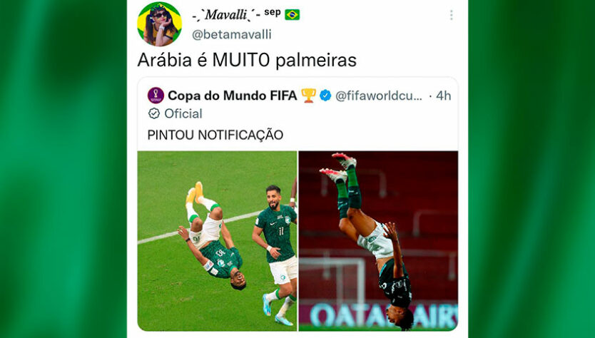 Até o perfil oficial da Copa do Mundo em português comparou o autor do gol com o atacante do Palmeiras.