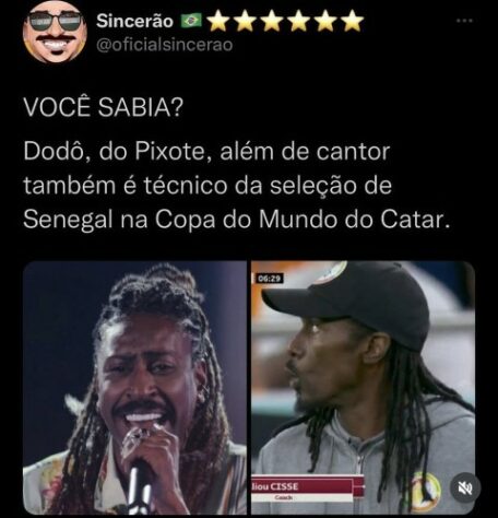 Técnico de Senegal, Cissé foi comparado ao Dodô, cantor do Pixote.