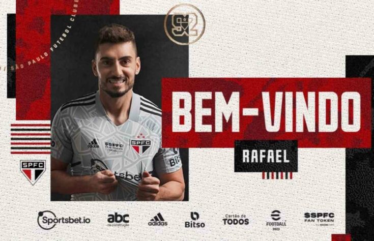 FECHADO - O São Paulo anunciou o tão esperado novo goleiro. Trata-se de Rafael, ex-Atlético-MG. O contrato do arqueiro, que trabalhou com Ceni no Cruzeiro, é válido até dezembro de 2025.