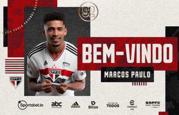 FECHADO - O São Paulo anunciou a contratação do atacante Marcos Paulo para a próxima temporada. Aos 21 anos, o jogador chega por empréstimo do Atlético de Madrid, da Espanha, até 31 de dezembro de 2023, com condições de compra pré-estipuladas.