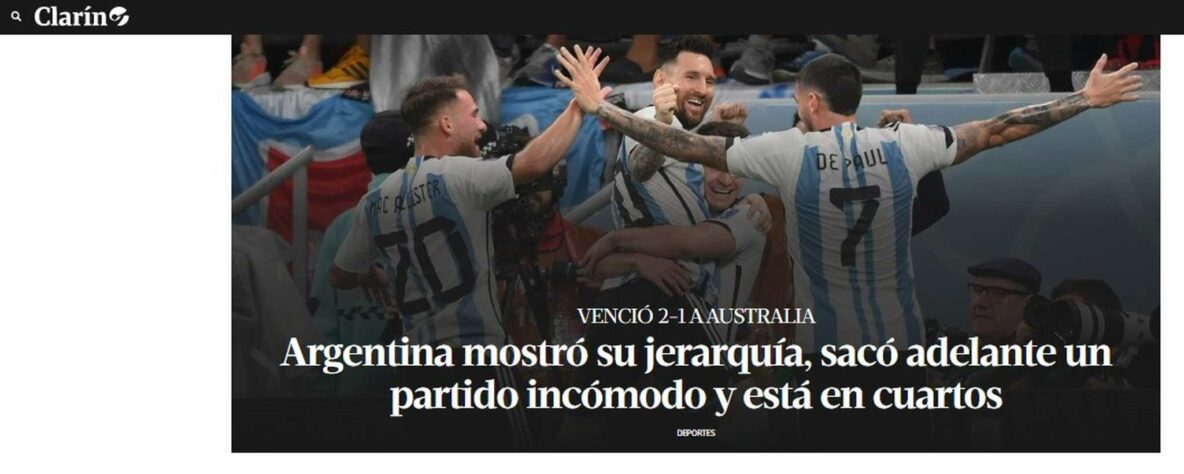 O 'Clarín' adotou a palavra 'hierarquia', muito utilizada por torcidas sul-americanos como sinônimo de grandeza ou 'peso de camisa', para definir a classificação da seleção argentina. 