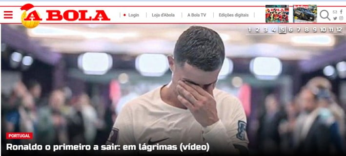 O jornal português "A Bola" deu ênfase que o astro foi o primeiro a sair do campo e ainda saiu chorando.